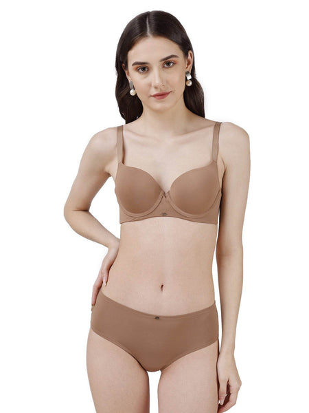 SOIE Woman - Medium Coverage Padded Wired T-shirt Bra with High Rise Full Coverage Brief - -for Women