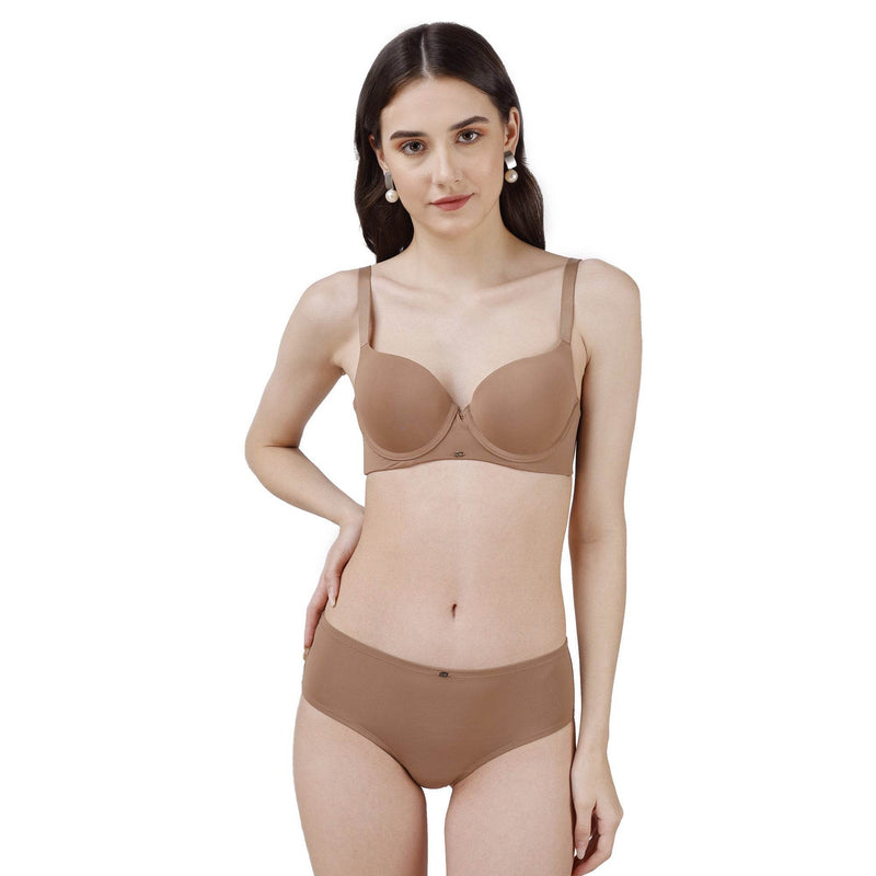 SOIE Woman - Medium Coverage Padded Wired T-shirt Bra with High Rise Full Coverage Brief - -for Women