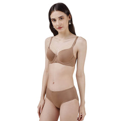 SOIE Woman - Medium Coverage Padded Wired T-shirt Bra with High Rise Full Coverage Brief - -for Women