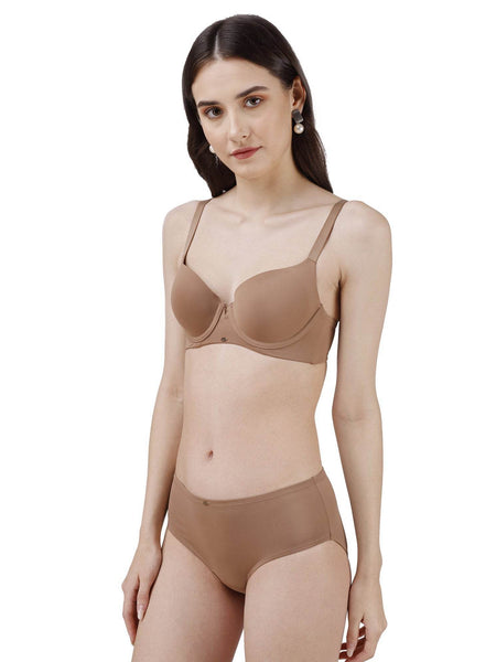 SOIE Woman - Medium Coverage Padded Wired T-shirt Bra with High Rise Full Coverage Brief - -for Women