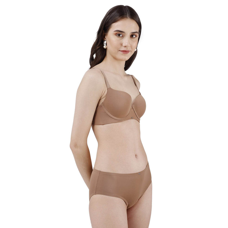 SOIE Woman - Medium Coverage Padded Wired T-shirt Bra with High Rise Full Coverage Brief - -for Women