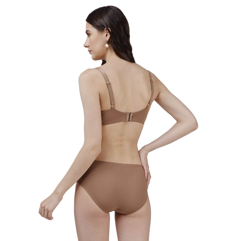 SOIE Woman - Medium Coverage Padded Wired T-shirt Bra with High Rise Full Coverage Brief - -for Women