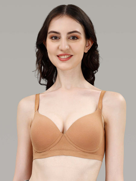 Lightly Padded Non Wired Stretch Cotton Full Coverage T-Shirt Bra with Push-up look