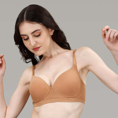 Lightly Padded Non Wired Stretch Cotton Full Coverage T-Shirt Bra with Push-up look