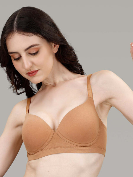 Lightly Padded Non Wired Stretch Cotton Full Coverage T-Shirt Bra with Push-up look