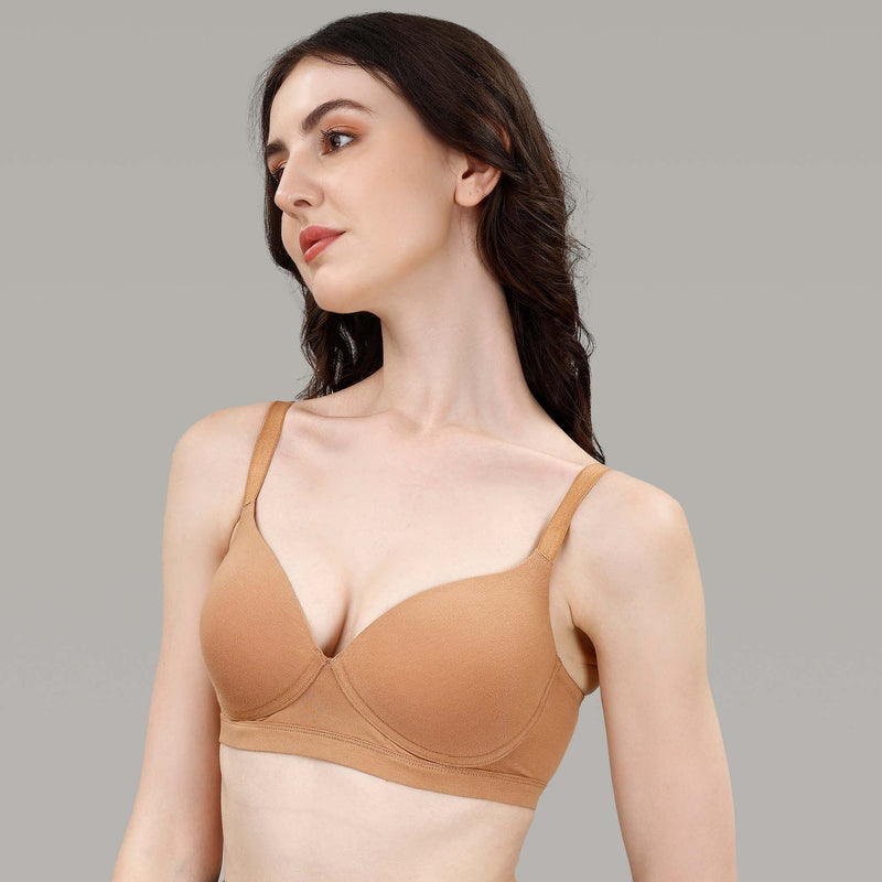 Lightly Padded Non Wired Stretch Cotton Full Coverage T-Shirt Bra with Push-up look