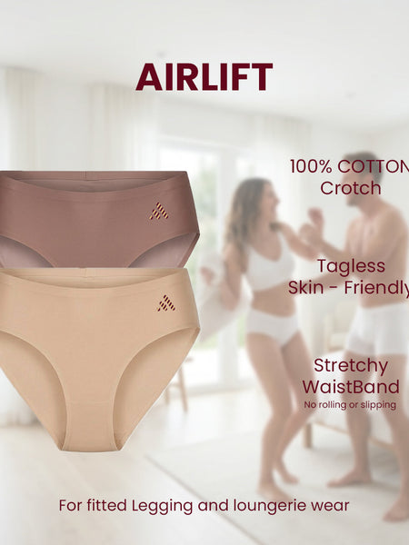 MAROON Find My Skin Tone Airlift Zero Panty Lines Air Light Control Fitted Clothes and Loungewear Low Rise No Show Pantylines Air Skin Feel No-Pressure Bond Seamless Bonded Pack of 2 Panty Combo