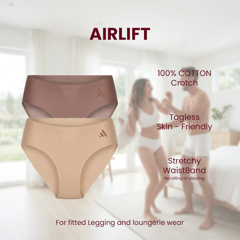 MAROON Find My Skin Tone Airlift Zero Panty Lines Air Light Control Fitted Clothes and Loungewear Low Rise No Show Pantylines Air Skin Feel No-Pressure Bond Seamless Bonded Pack of 2 Panty Combo