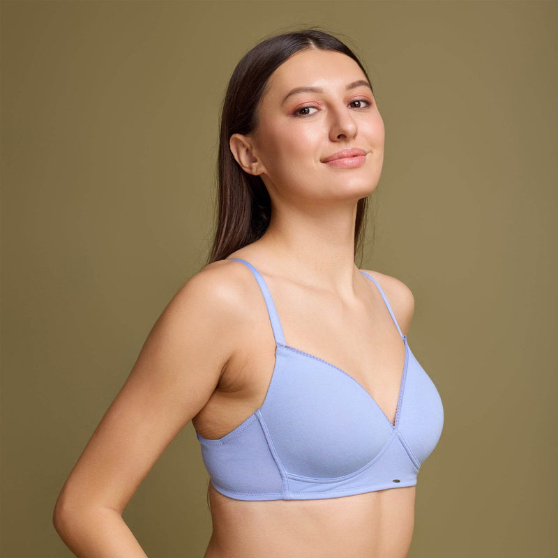 SOIE Woman - Lightly Padded Non wired Full Coverage Cotton T-shirt Seamless Bra with Lace Trim - Bra -for Women