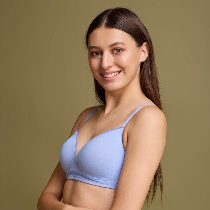 SOIE Woman - Lightly Padded Non wired Full Coverage Cotton T-shirt Seamless Bra with Lace Trim - Bra -for Women