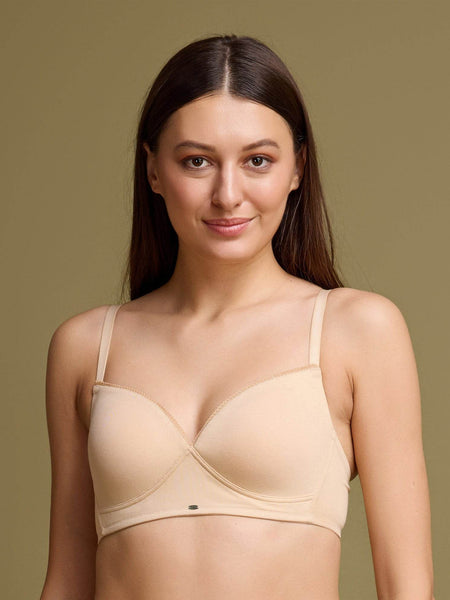 SOIE Woman - Lightly Padded Non wired Full Coverage Cotton T-shirt Bra with Lace Trim - Bra -for Women