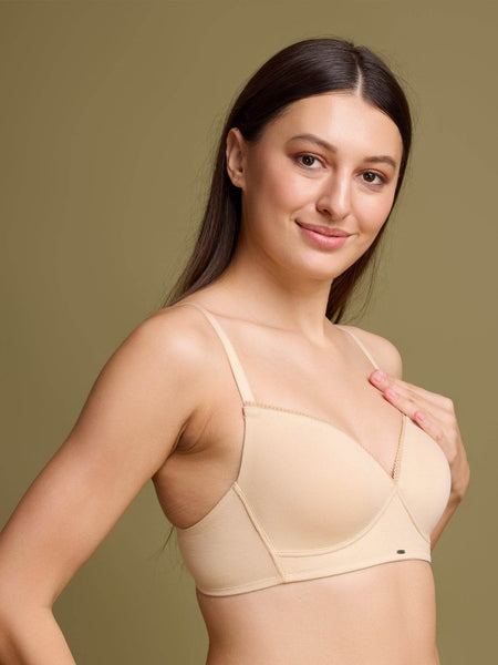SOIE Woman - Lightly Padded Non wired Full Coverage Cotton T-shirt Bra with Lace Trim - Bra -for Women