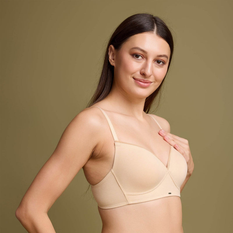 SOIE Woman - Lightly Padded Non wired Full Coverage Cotton T-shirt Bra with Lace Trim - Bra -for Women