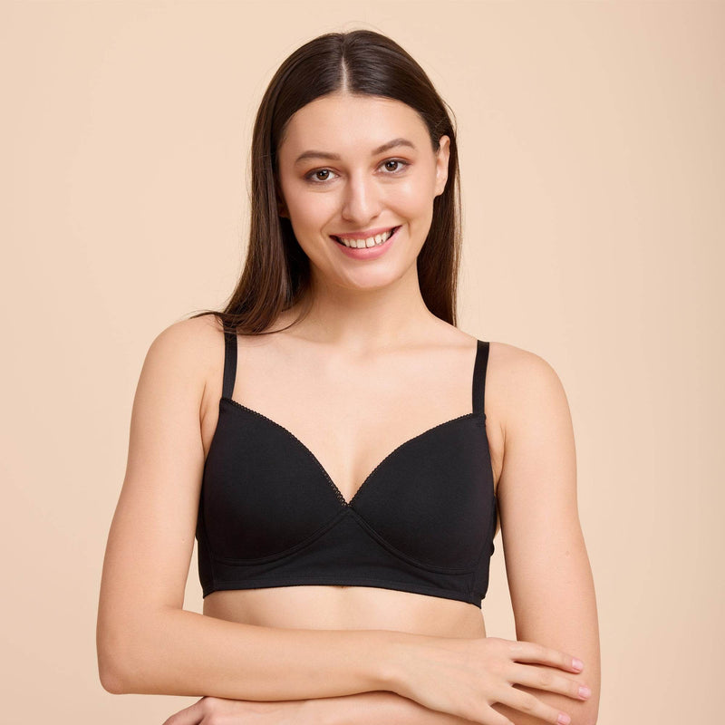 SOIE Woman - Lightly Padded Non wired Full Coverage Cotton T-shirt Bra with Lace Trim - Bra -for Women