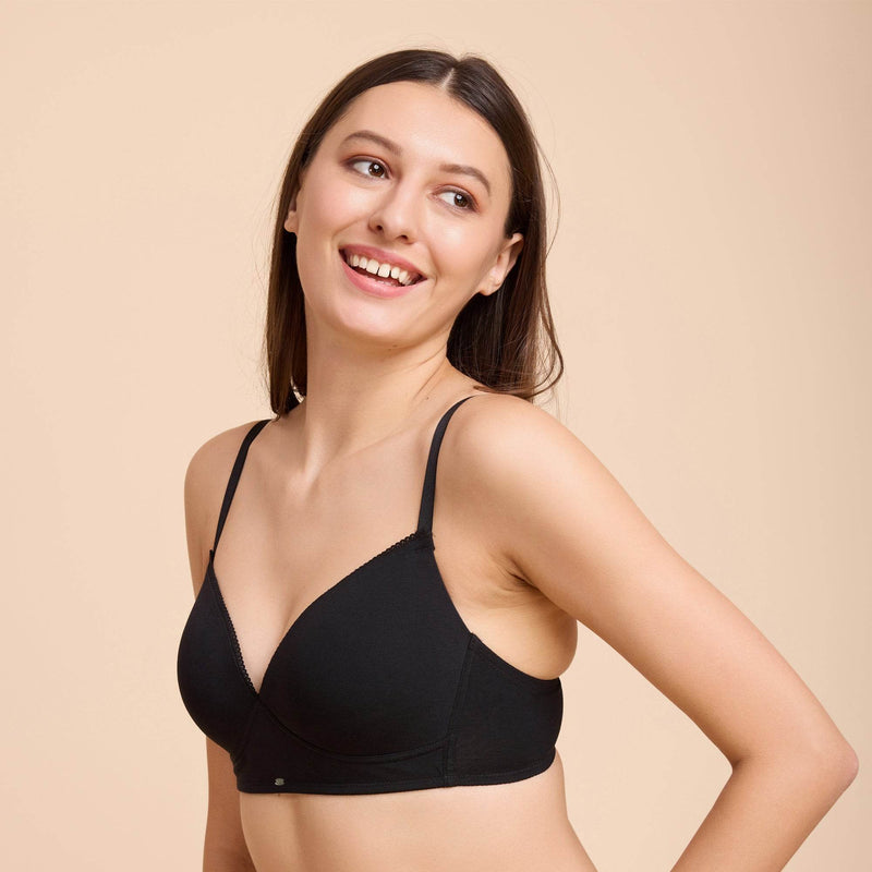 SOIE Woman - Lightly Padded Non wired Full Coverage Cotton T-shirt Bra with Lace Trim - Bra -for Women