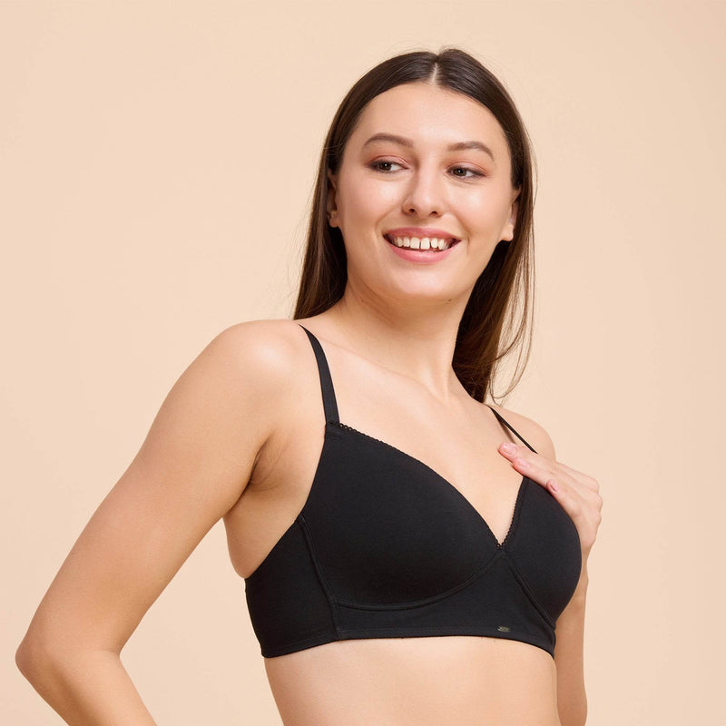 SOIE Woman - Lightly Padded Non wired Full Coverage Cotton T-shirt Bra with Lace Trim - Bra -for Women