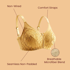 MAROON Nude Collection Seamless Non-Padded Non-wired Full Coverage Silhouette With Comfort Straps Breathable Microfiber Blend Women Minimizer Bra. Honey Gold