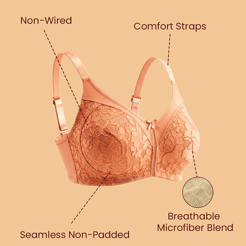 MAROON Nude Collection Seamless Non-Padded Non-wired Full Coverage Silhouette With Comfort Straps Breathable Microfiber Blend Women Minimizer Bra. Warm Sand