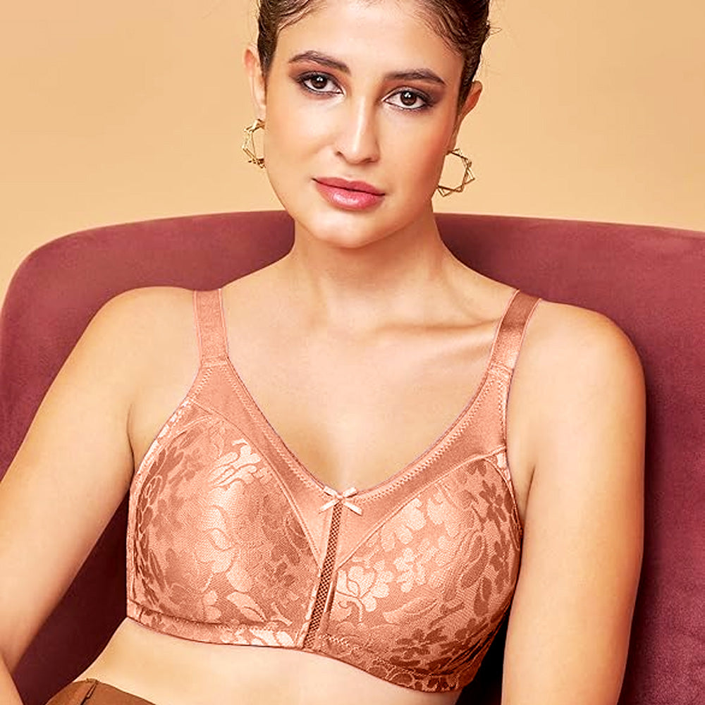 MAROON Nude Collection Seamless Non-Padded Non-wired Full Coverage Silhouette With Comfort Straps Breathable Microfiber Blend Women Minimizer Bra. Rose Satin