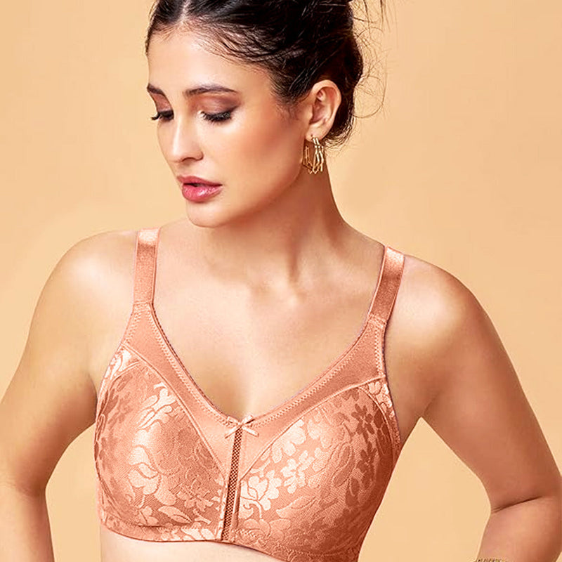 MAROON Nude Collection Seamless Non-Padded Non-wired Full Coverage Silhouette With Comfort Straps Breathable Microfiber Blend Women Minimizer Bra. Rose Satin