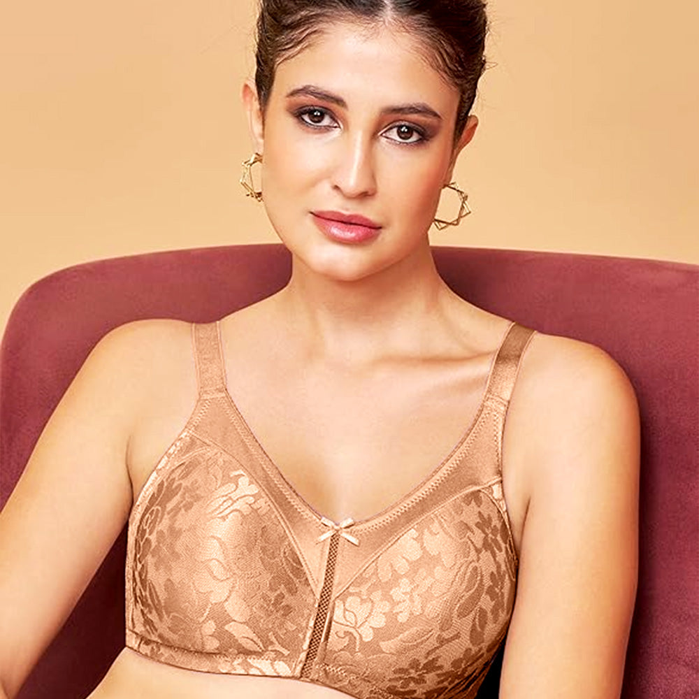 MAROON Nude Collection Seamless Non-Padded Non-wired Full Coverage Silhouette With Comfort Straps Breathable Microfiber Blend Women Minimizer Bra. Warm Sand