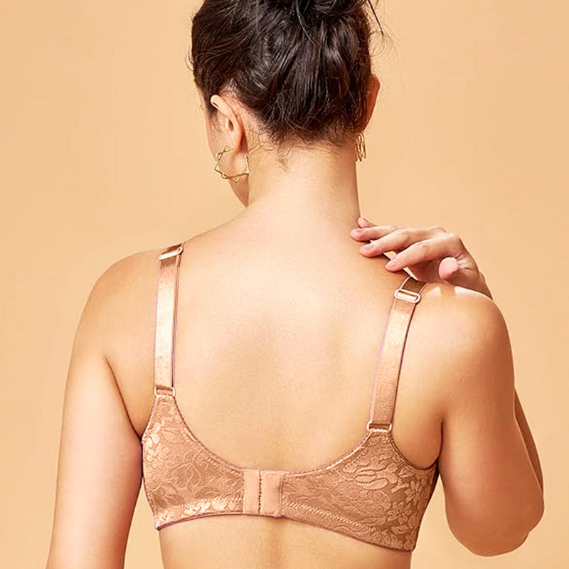 MAROON Nude Collection Seamless Non-Padded Non-wired Full Coverage Silhouette With Comfort Straps Breathable Microfiber Blend Women Minimizer Bra. Warm Sand