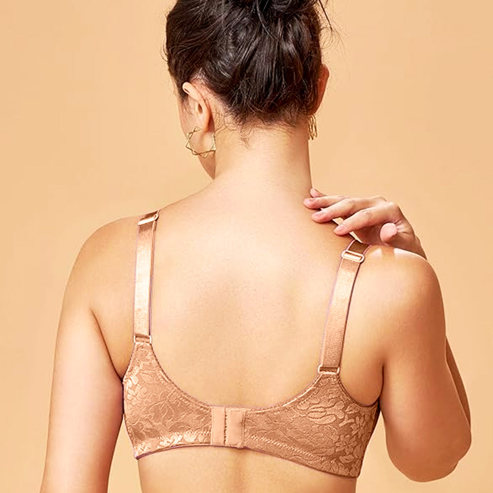 MAROON Nude Collection Seamless Non-Padded Non-wired Full Coverage Silhouette With Comfort Straps Breathable Microfiber Blend Women Minimizer Bra. Warm Sand