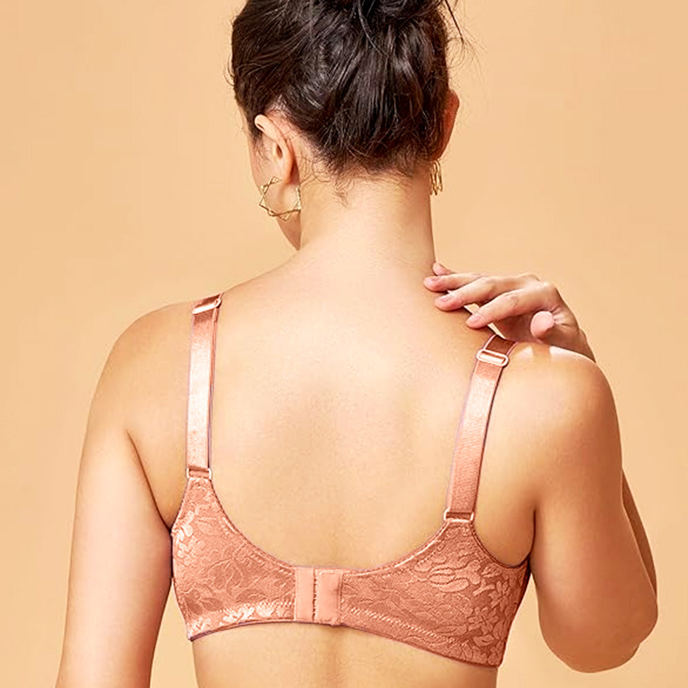 MAROON Nude Collection Seamless Non-Padded Non-wired Full Coverage Silhouette With Comfort Straps Breathable Microfiber Blend Women Minimizer Bra. Rose Satin