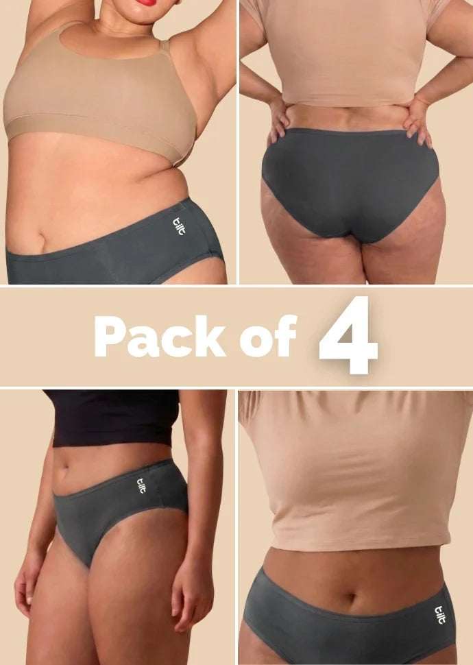 4 Pack - Grey Bamboo Absorbent Underwear