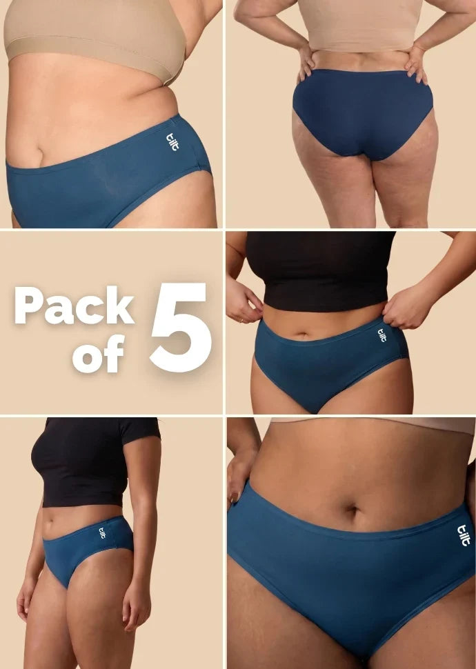 5 Pack - Blue Bamboo Absorbent Underwear