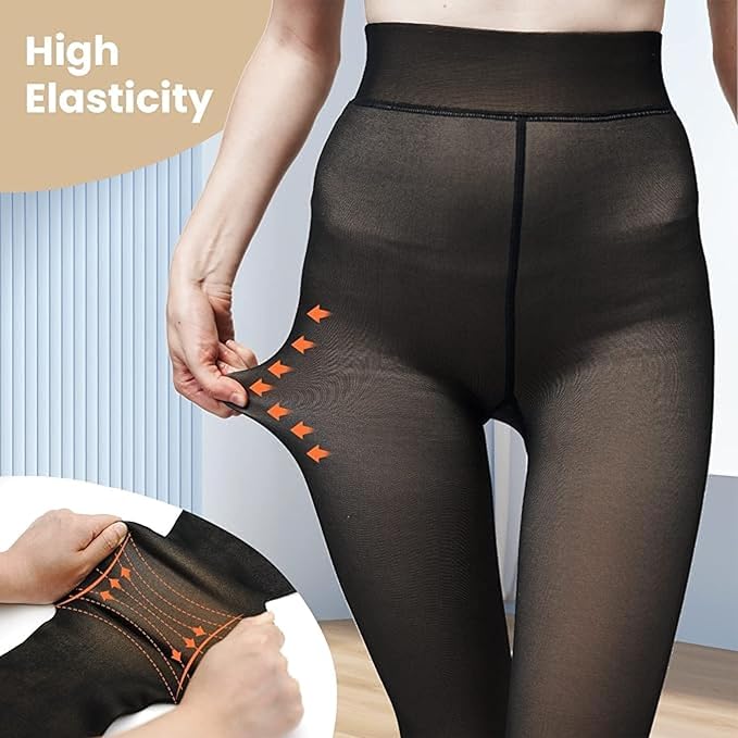 Double Tone High Rise Leggings for Women Ultimate Warm Thermal Wear, Soft Touch Woolen Skinny Thicken Fake Translucent Tights Fleece Thermal Bottom Stockings - Brachy