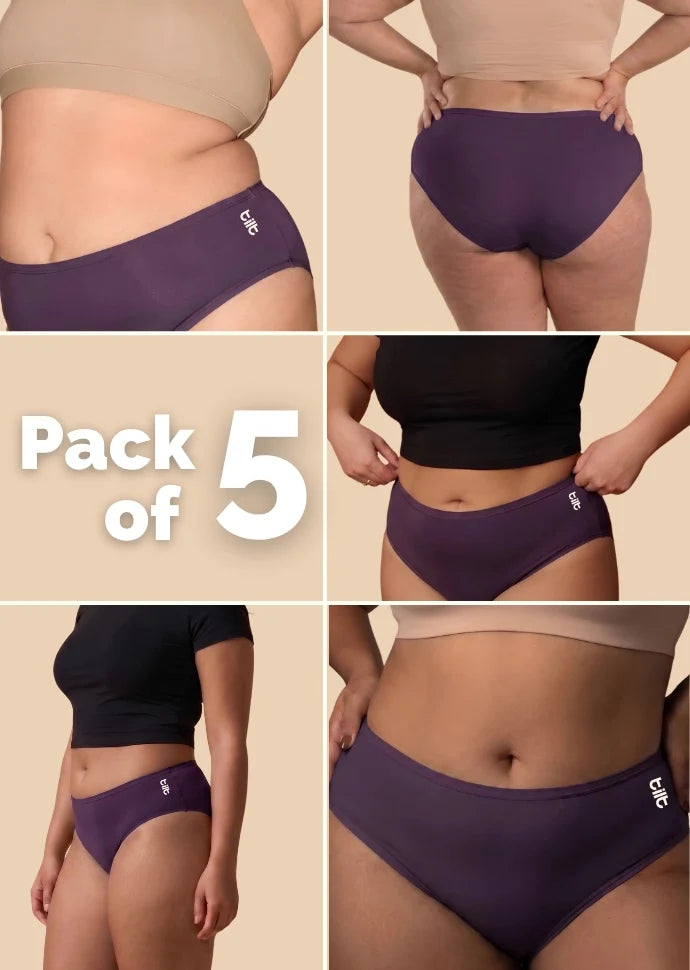5 Pack - Violet Bamboo Absorbent Underwear