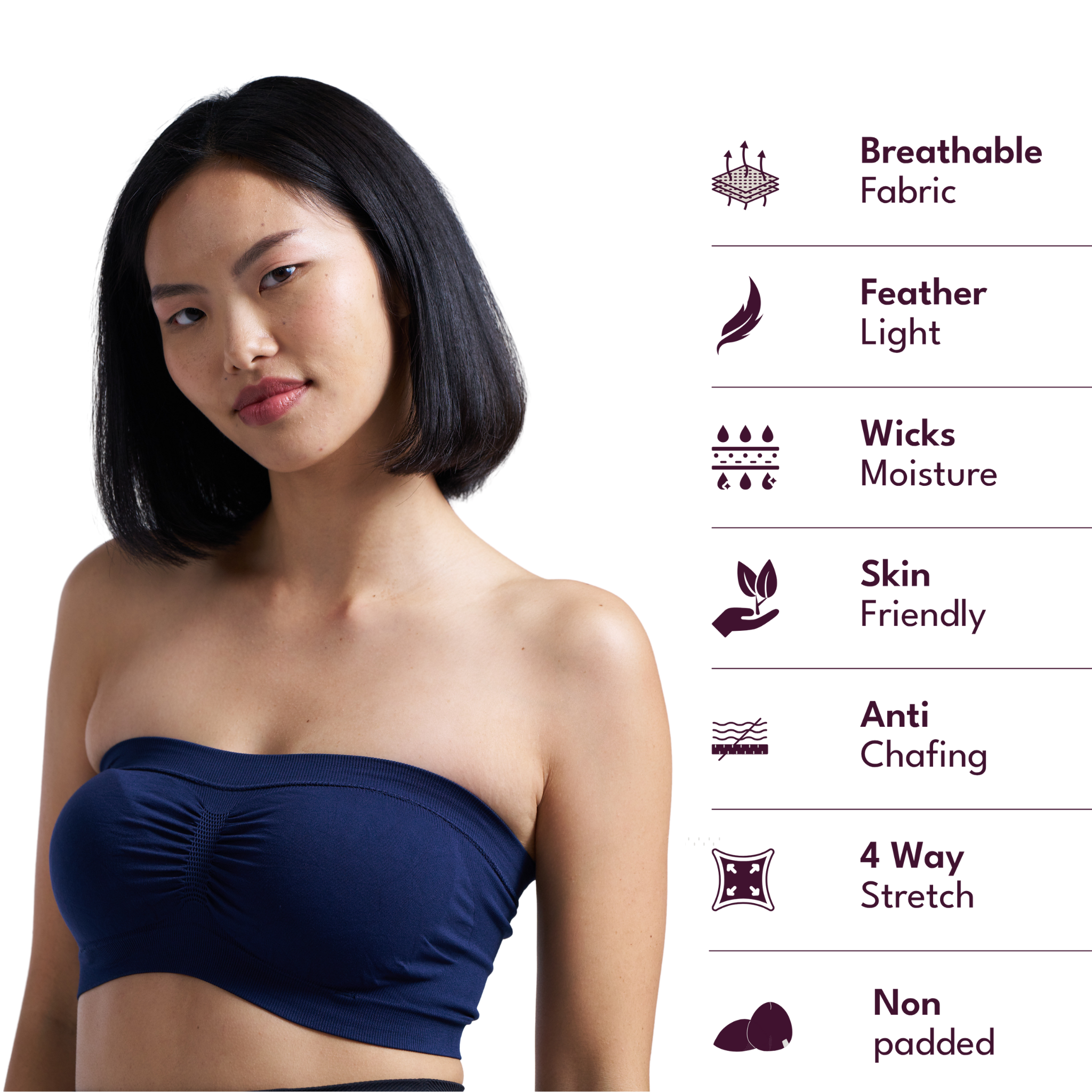 Munns & Mars Seamless Non-Padded Tube Bra - Navy Blue