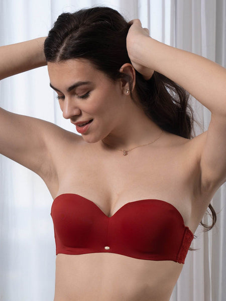SOIE Woman - Padded Wired Medium Coverage Strapless Halter Neck Multiway Lace Bra - -for Women