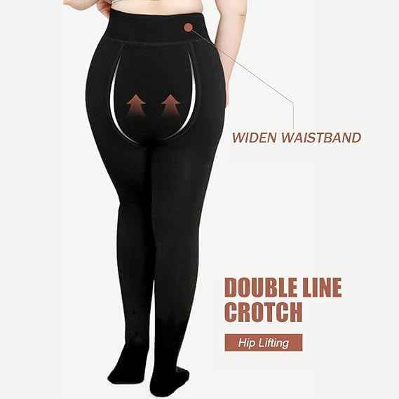 Women Black Winter Fur Warm Fleece-Lined Thermal Stretchable Stockings for Cold Weather Thermal Bottom.