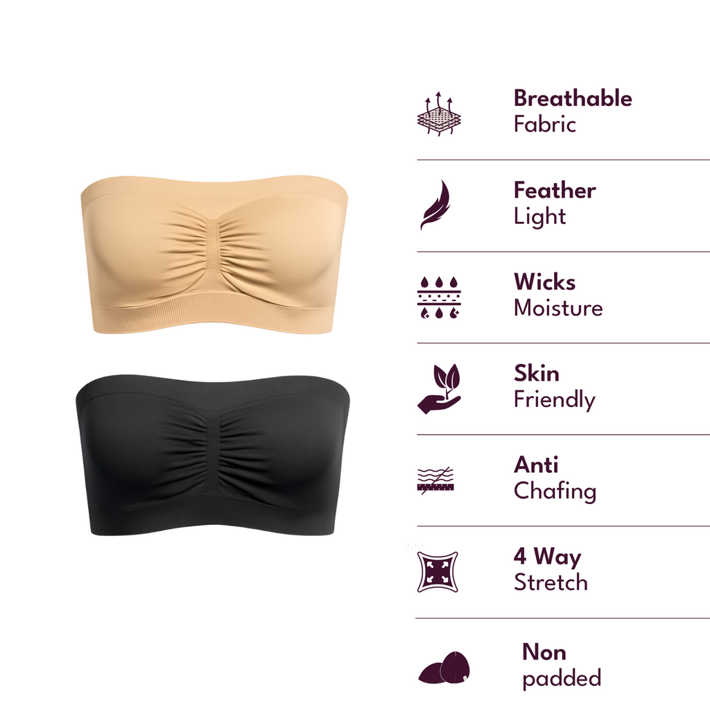 Munns & Mars Bundle of Seamless Non-Padded Tube Bra- Beige & Black