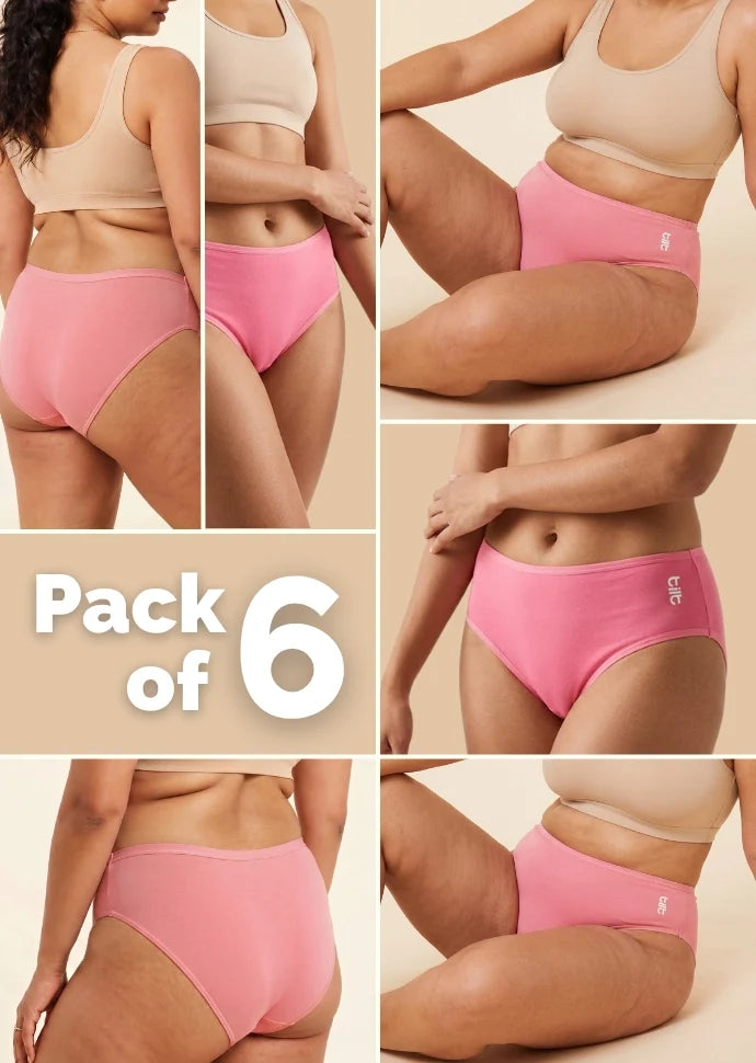 6 Pack - Pink Bamboo Absorbent Underwear