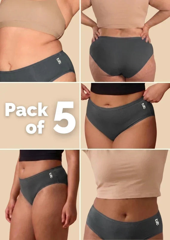 5 Pack - Grey Bamboo Absorbent Underwear