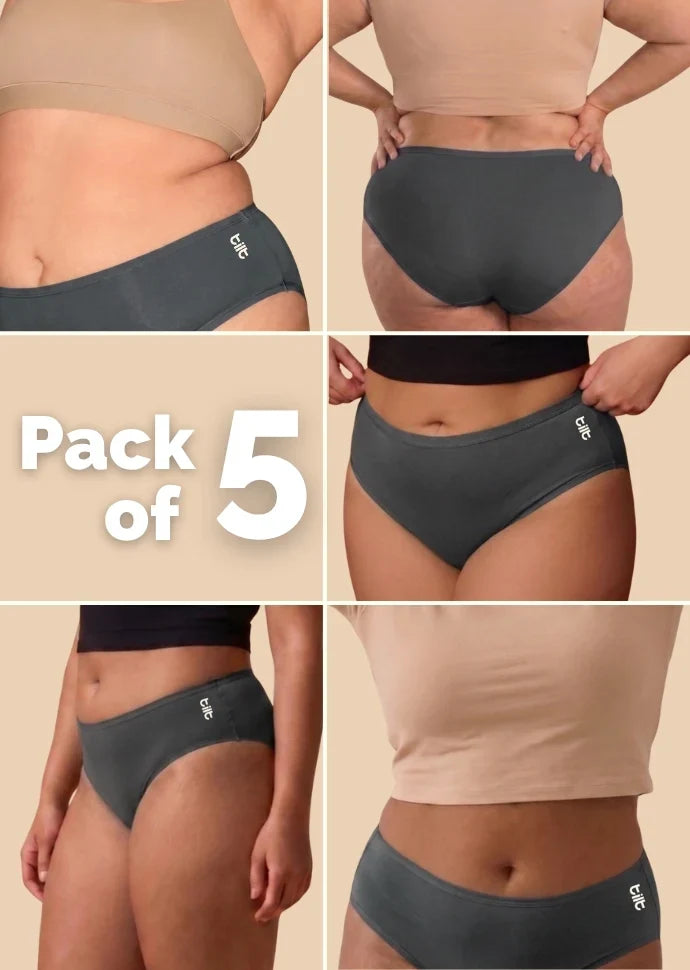 5 Pack - Grey Bamboo Absorbent Underwear