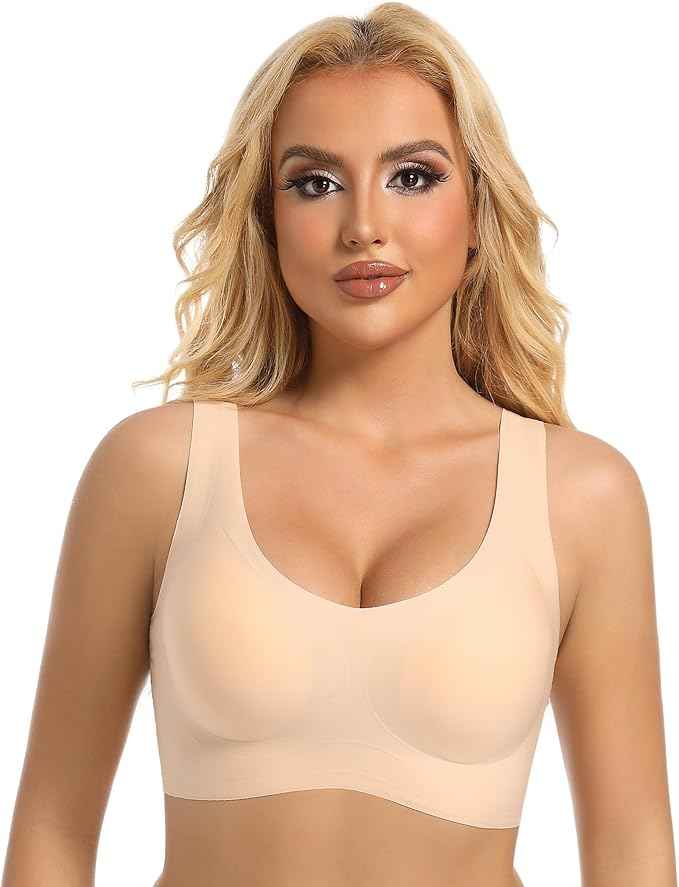 Pullover Wireless Bras for Women, Seamless Full Coverage U Neck No wire T-Shirt Bra