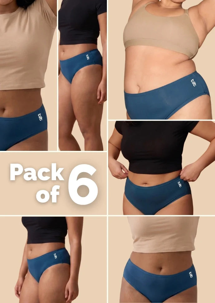 6 Pack - Blue Bamboo Absorbent Underwear