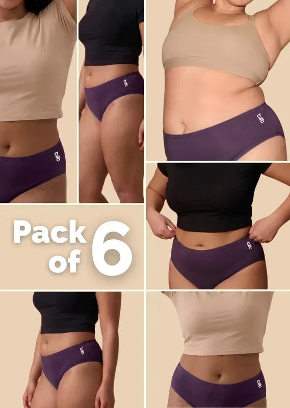6 Pack - Violet Bamboo Absorbent Underwear