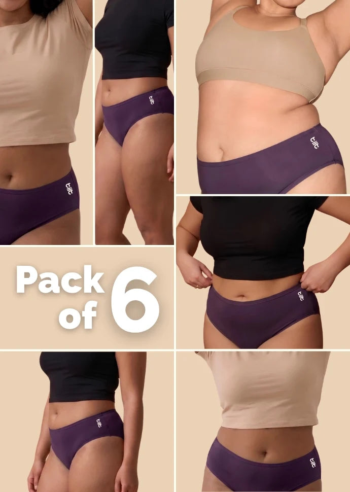 6 Pack - Violet Bamboo Absorbent Underwear