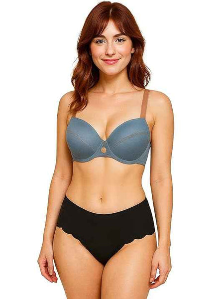 Women’s Denim Look Everyday Padded Push-Up Bra with Adjustable Straps Comfort Fit Bra Panty Set