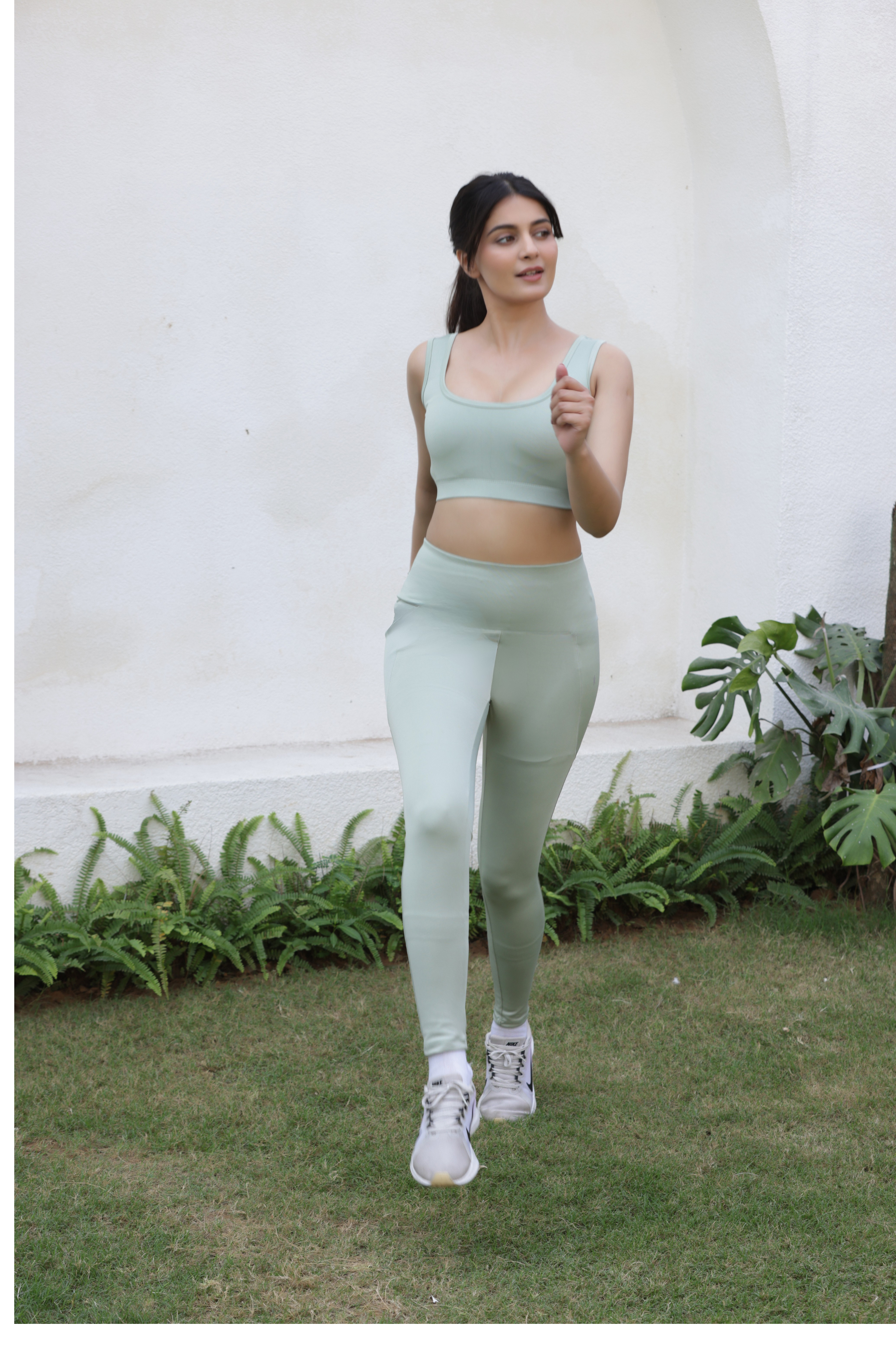 The Georgina High-Waisted Multi-Pocket Gym Co-Ord Set | Sage Green