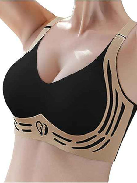 Plus Size Black Padded Light Support Wireless Bra, Seamless Soft Bralette, for Sleep, Yoga and Everyday
