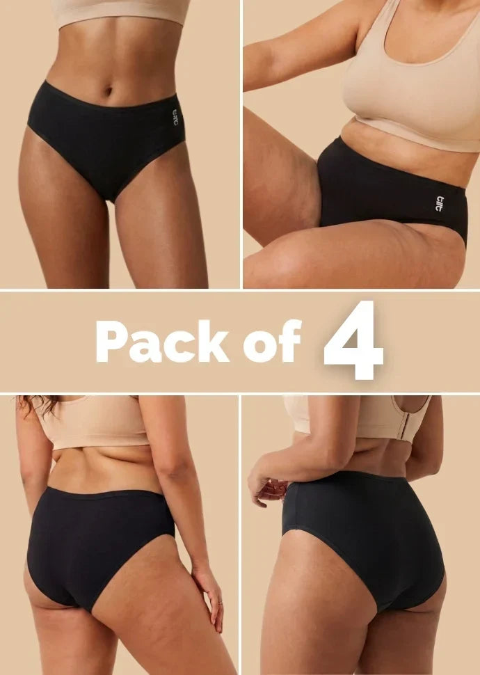 4 Pack - Black Bamboo Absorbent Underwear