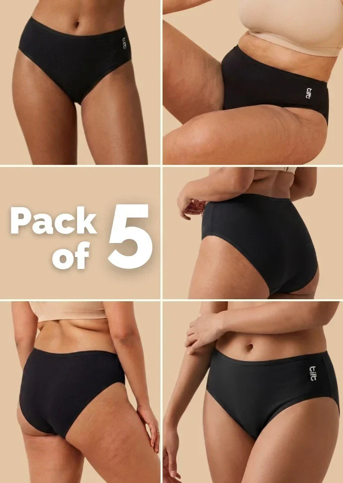5 Pack - Black Bamboo Absorbent Underwear