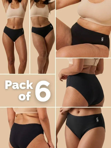 6 Pack - Black Bamboo Absorbent Underwear