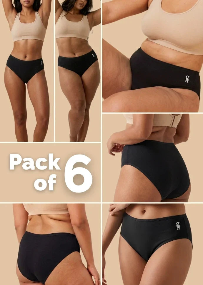 6 Pack - Black Bamboo Absorbent Underwear